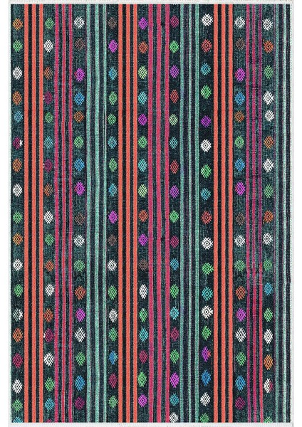 Kilim Desenli Otantik Eskitme Turkuaz Kaydırmaz Kesme Yıkanabilir Ince Halı fiyatları