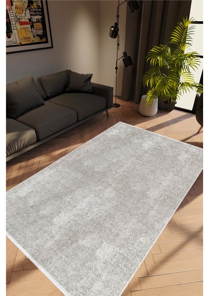 Modern Eskitme Gri Kaydırmaz Kesme Yıkanabilir Ince Halı