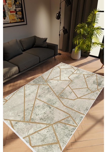 Modern Geometrik Kahverengi Gri Kaydırmaz Kesme Yıkanabilir Ince Halı