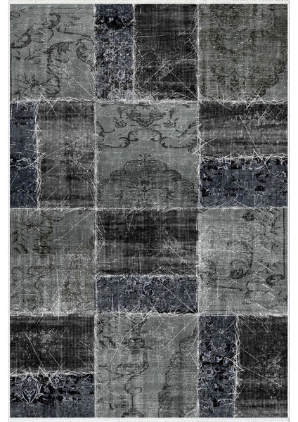 Modern Patchwork Gri Siyah Kaydırmaz Kesme Yıkanabilir Ince Halı fiyatları