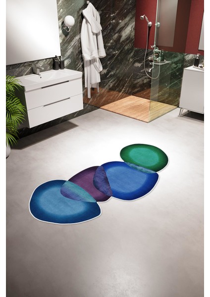 Banyo Paspası Klasik Modern Siyah Kaydırmaz Kesme Yıkanabilir Ince Halı