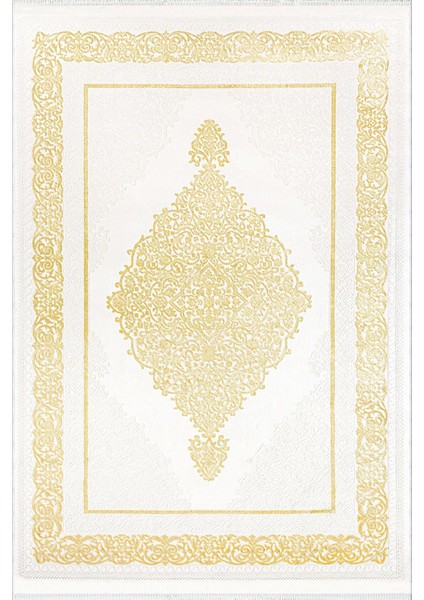 Klasik Gold Tema Altın Krem Sarı Kaydırmaz Kesme Yıkanabilir Ince Halı fiyatları