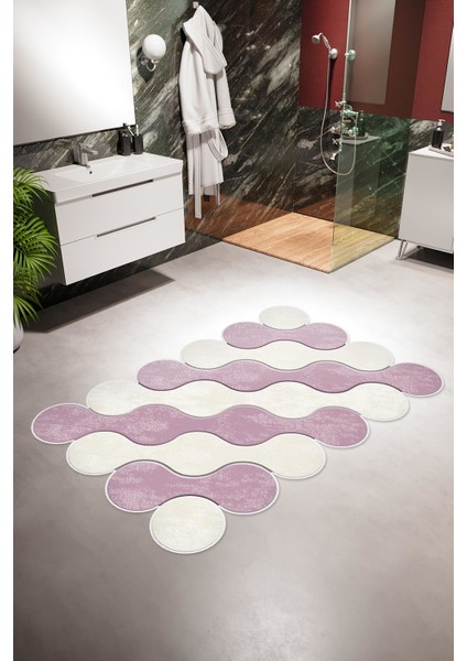 Banyo Paspası Eskitme Modern Gri Kaydırmaz Kesme Yıkanabilir Ince Halı