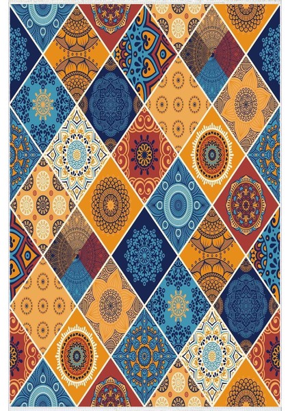 Modern Patchwork Turuncu Kaydırmaz Kesme Yıkanabilir Ince Halı fiyatları