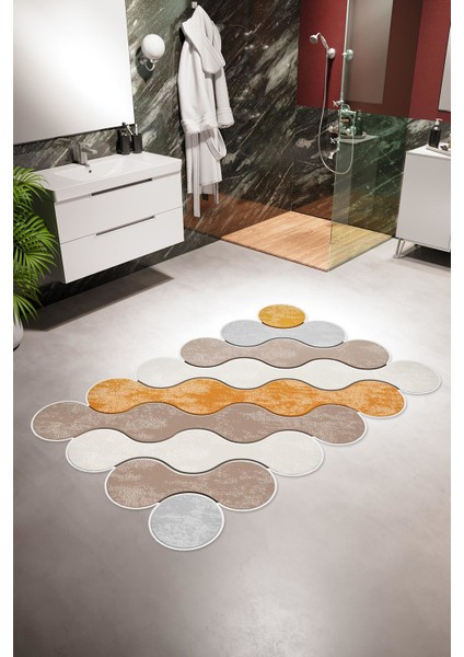 Banyo Paspası Eskitme Modern Gri Kaydırmaz Kesme Yıkanabilir Ince Halı