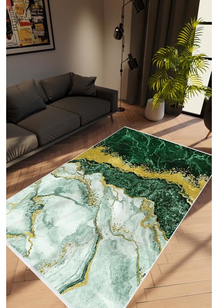 Taş Mermer Modern Gold Yeşil Gri Altın Kaydırmaz Kesme Yıkanabilir Ince Halı