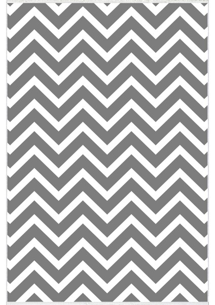 Modern Zig Zag Gri Kaydırmaz Kesme Yıkanabilir Ince Halı