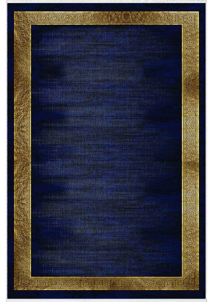 Modern Çizgili Altın Lacivert Gold Kaydırmaz Kesme Yıkanabilir Ince Halı fiyatları