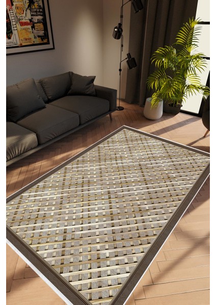 Modern Geometrik Kahverengi Kaydırmaz Kesme Yıkanabilir Ince Halı