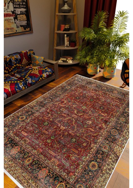 Kilim Desenli Otantik Eskitme Kahverengi Kaydırmaz Kesme Yıkanabilir Ince Halı