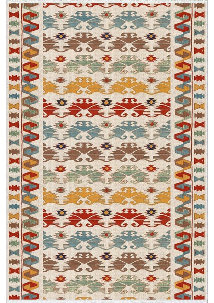 Kilim Desenli Otantik Eskitme Turuncu Kaydırmaz Kesme Yıkanabilir Ince Halı fiyatları