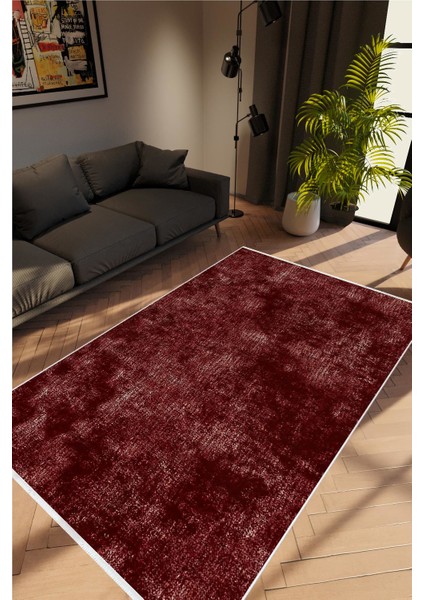 Modern Eskitme Bordo Kaydırmaz Kesme Yıkanabilir Ince Halı