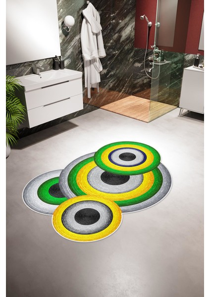 Banyo Paspası Klasik Modern Yeşil Kaydırmaz Kesme Yıkanabilir Ince Halı