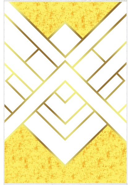 Modern Geometrik Gold Turuncu Beyaz Altın Kaydırmaz Kesme Yıkanabilir Ince Halı fiyatları