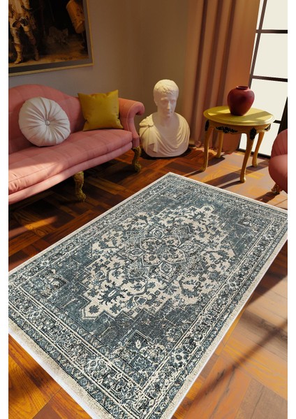 Klasik Eskitme Gri Anstrasit Bej Kaydırmaz Kesme Yıkanabilir Ince Halı