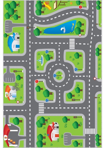 Çocuk Halısı Figürlü Trafik Desenli Gri Kaydırmaz Kesme Yıkanabilir Ince Halı fiyatları