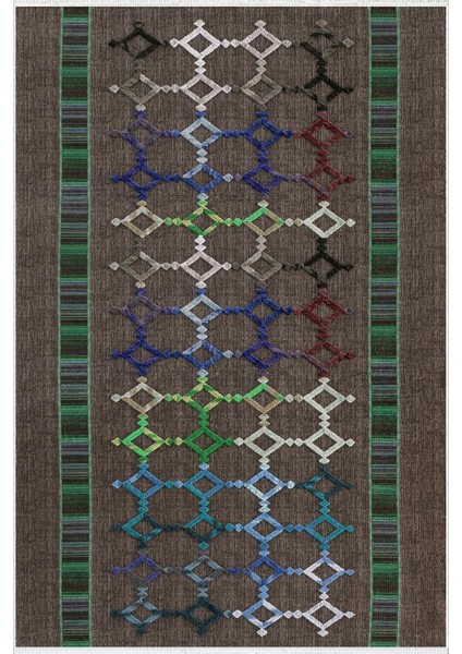 Modern Geometrik Yeşil Kaydırmaz Kesme Yıkanabilir Ince Halı