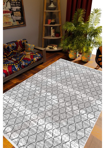 Otantik Eskitme Gri Kaydırmaz Kesme Yıkanabilir Ince Halı