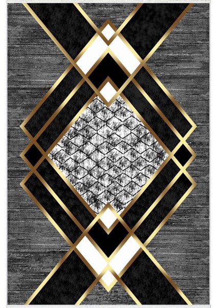 Modern Geometrik Altın Gold Gri Kaydırmaz Kesme Yıkanabilir Ince Halı fiyatları