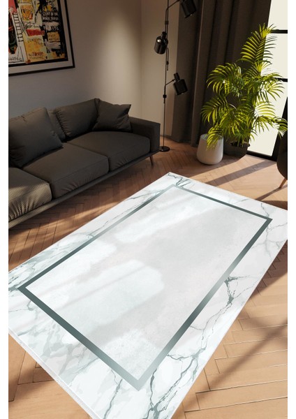 Modern Çizgili Gri Gümüş Kaydırmaz Kesme Yıkanabilir Ince Halı