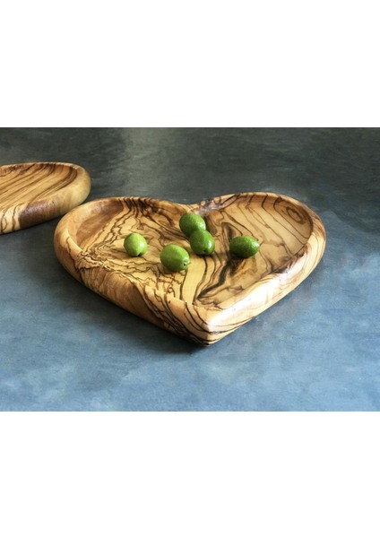 Zeytin Ağacı Ahşap Kalp Servis Tabağı 20 cm