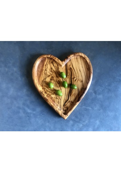 Zeytin Ağacı Ahşap Kalp Servis Tabağı 20 cm