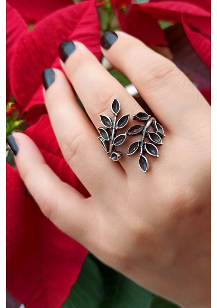 Antik Gümüş Kaplama Yapraklar Şekilli El Yapımı Ayarlanabilir Yüzük fiyatları