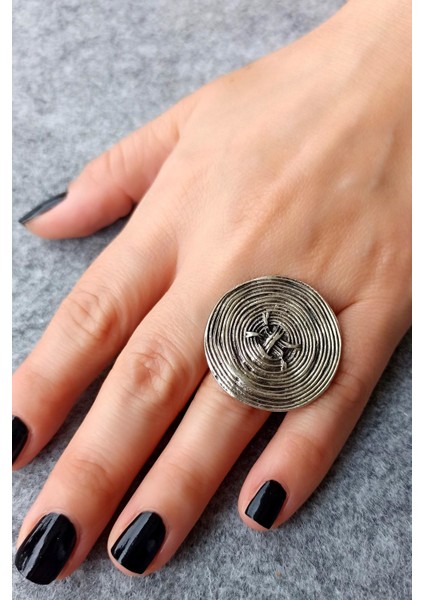 Antik Gümüş Kaplama Çemberler Şekilli El Yapımı Ayarlanabilir Yüzük