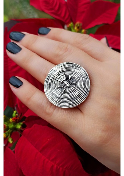 Antik Gümüş Kaplama Çemberler Şekilli El Yapımı Ayarlanabilir Yüzük modelleri