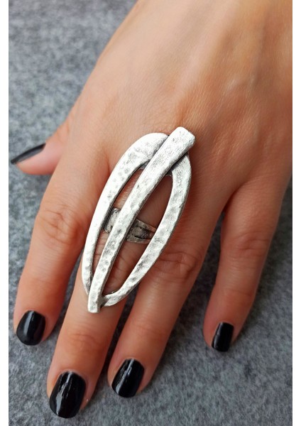 Antik Gümüş Kaplama Geometrik Şekilli El Yapımı Ayarlanabilir Yüzük fiyatları