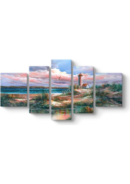 Deniz Feneri Manzara 5 Parçalı Tablo