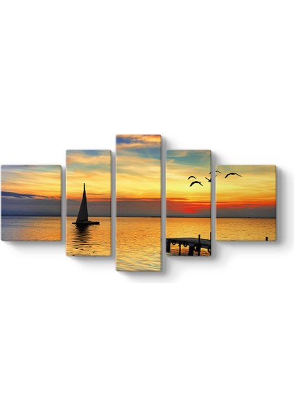 Deniz Günbatımı Tekne 5 Parçalı Tablo