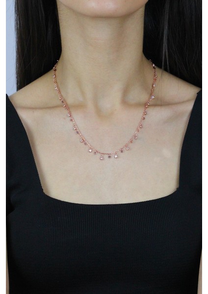 Taşlı Pullu Gümüş Choker Kolye 7273