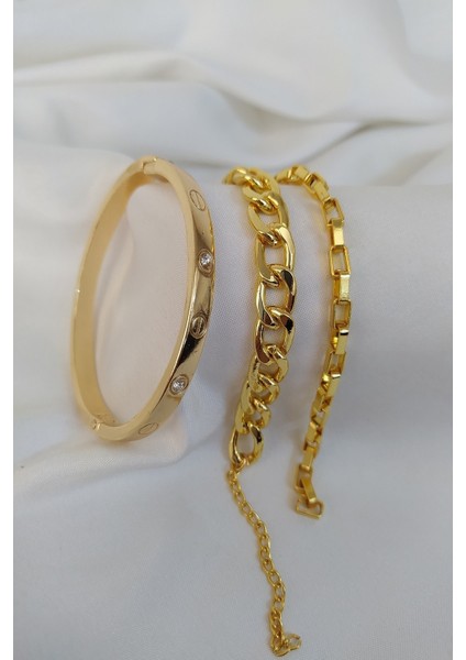 Altın Kaplama Kadın Kombin Bileklik Şık Tasarım ve Alerji Koruması