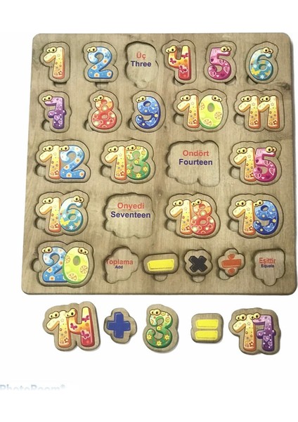 Ahşap Sayılar Puzzle Bul Tak 20 Sayı Dört Işlem Matematik Öğretici Eğitici Oyuncak Seti modelleri