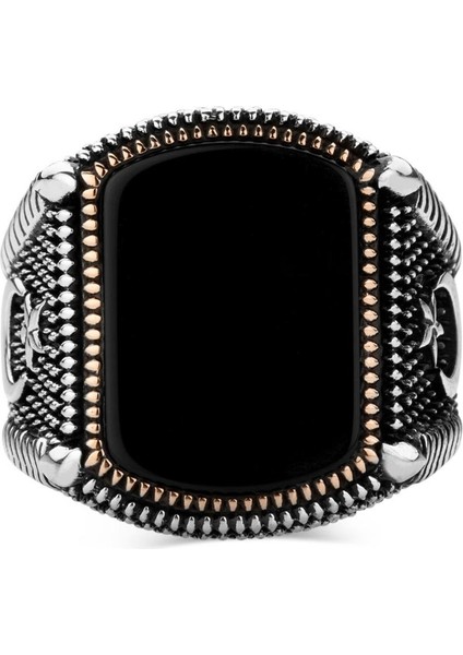 925 Ayar Gümüş Siyah Oniks Taşlı Ay Yıldızlı Erkek Yüzük fırsatları