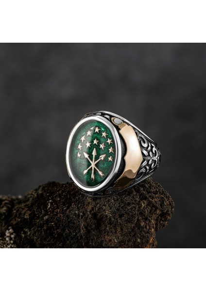 925 Ayar Gümüş Çerkes Bayrağı Adige Erkek Yüzük