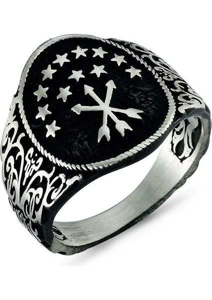 925 Ayar Gümüş Çerkes Bayrağı Adige Taşsız Erkek Yüzük