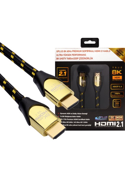 8K60 1.5 Metre HDMI 2.1 48 Gbps 8k Ultra Hd Premium Sertifikalı 8k 60Hz 4320P 4K 120Hz 2160P 26 Awg D-Hdr Hdcp 2.3 Earc Destekli 48 Gbps Ultra Yüksek Çözünürlüklü HDMI 2.1 Görüntü Kablosu 8K6015