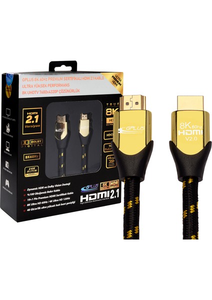 8K60 1.5 Metre HDMI 2.1 48 Gbps 8k Ultra Hd Premium Sertifikalı 8k 60Hz 4320P 4K 120Hz 2160P 26 Awg D-Hdr Hdcp 2.3 Earc Destekli 48 Gbps Ultra Yüksek Çözünürlüklü HDMI 2.1 Görüntü Kablosu 8K6015