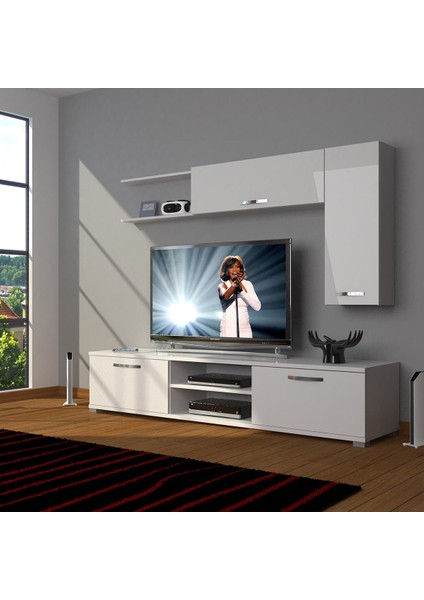 Eko 5l Mdf DVD Tv Ünitesi Tv Sehpası Parlak Beyaz