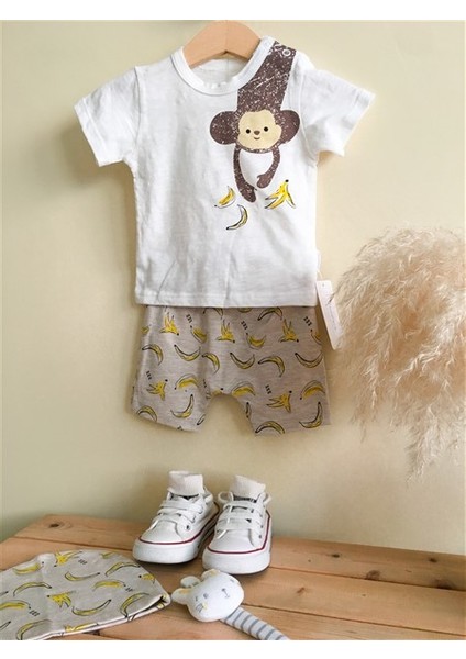 Bebek 3'lü Takım Monkey Tshirt