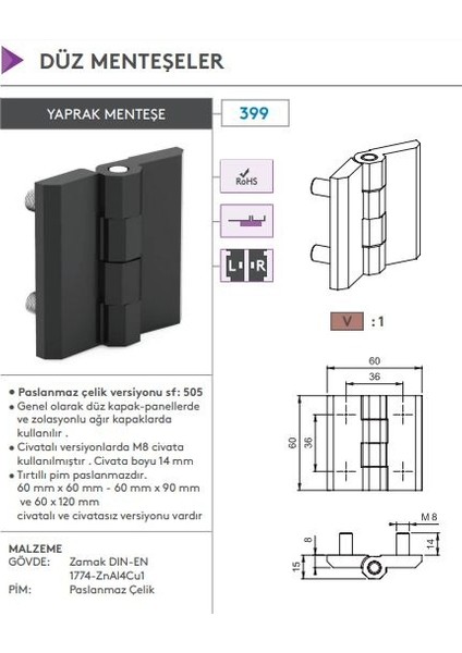 60*60 Yaprak Menteşe - Vidalı - Siyah Boyalı modelleri