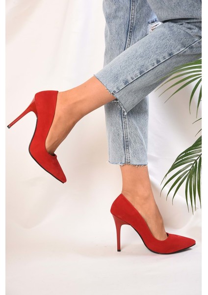Kadin Kirmizi Süet Klasik Topuklu Stiletto modelleri