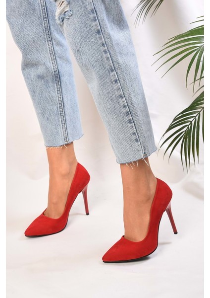 Kadin Kirmizi Süet Klasik Topuklu Stiletto indirimleri