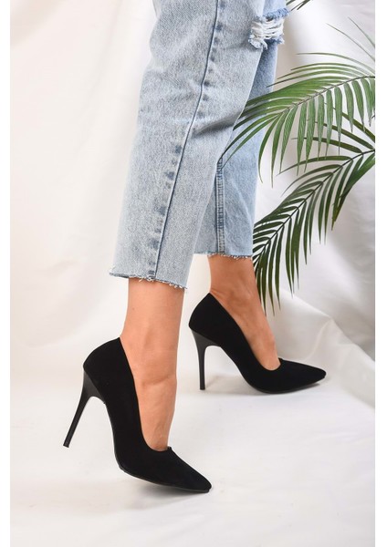 Kadin Siyah Süet Klasik Topuklu Stiletto