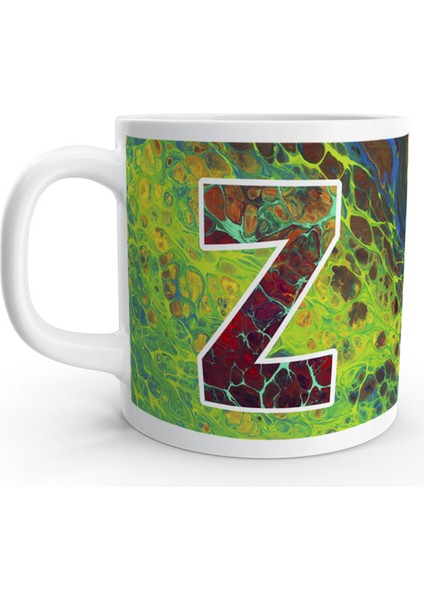 Z Harfi Saykodelik Ebru Sanatı Psychedelic Renkli Harfli Kupa Bardak