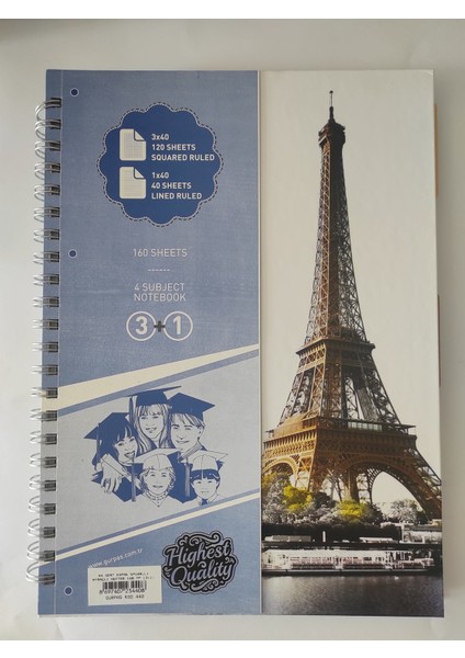 A4 3+1 Sert Kapaklı Spiralli Defter 160 Yaprak