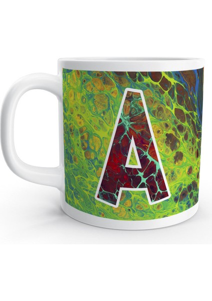 A Harfi Saykodelik Ebru Sanatı Psychedelic Renkli Harfli Kupa Bardak