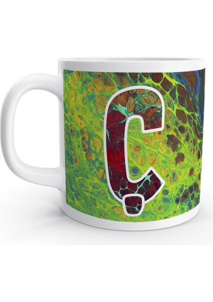 Ç Harfi Saykodelik Ebru Sanatı Psychedelic Renkli Harfli Kupa Bardak